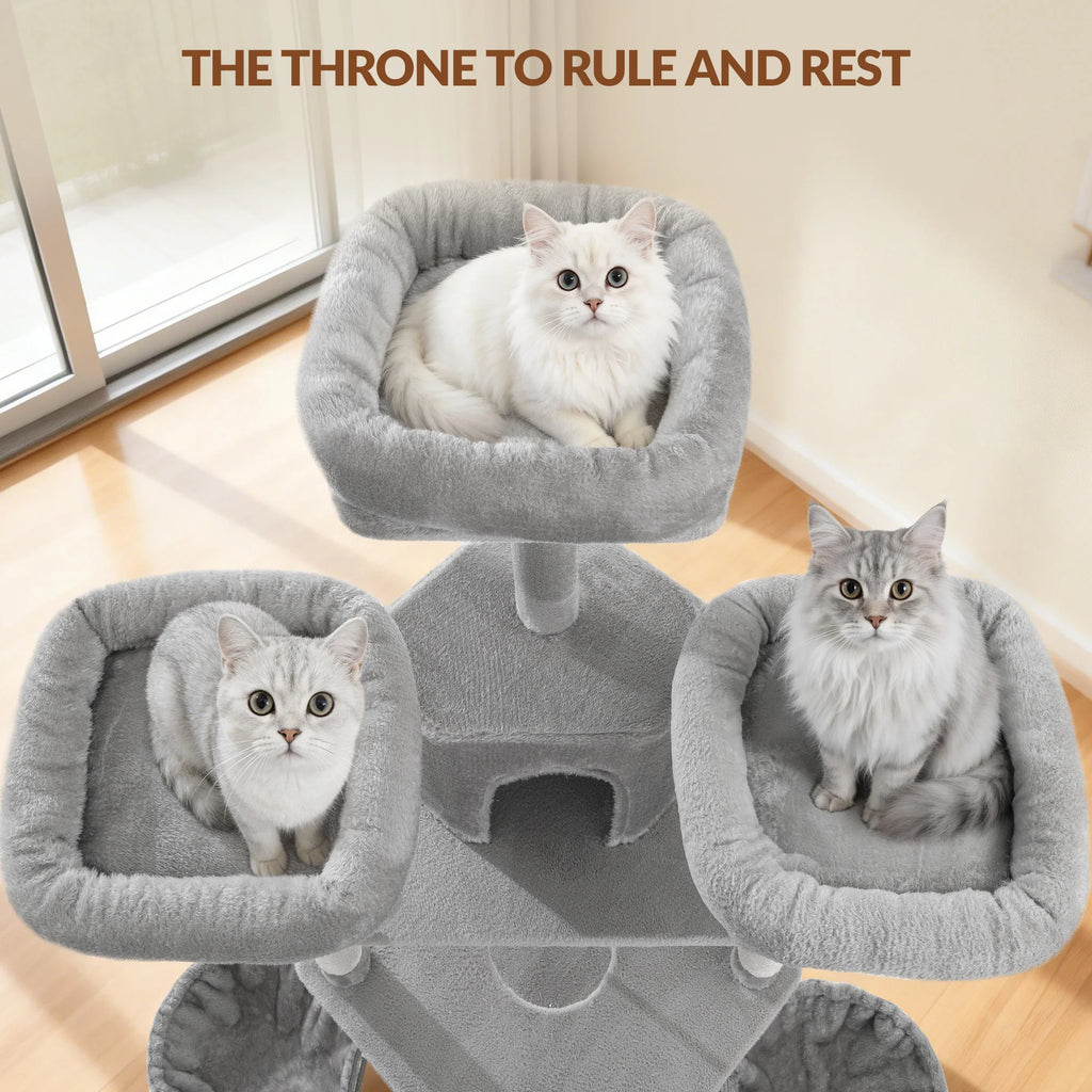 Arbre à Chat 220 cm — 3 Niches 8 Poteaux Sisal Hamac Charge 40 kg — Arbre à Chat CATLYX
