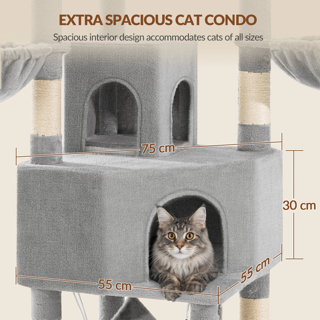 Arbre à Chat 220 cm — 3 Niches 8 Poteaux Sisal Hamac Charge 40 kg — Arbre à Chat CATLYX