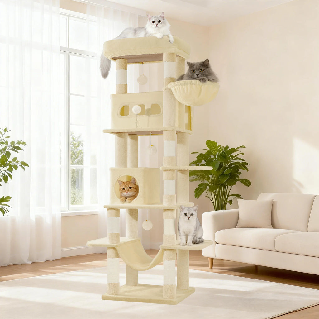 Arbre à Chat 170 cm — 6 Niveaux 8 Griffoirs Sisal Plateforme Lavable — Arbre à Chat CATLYX