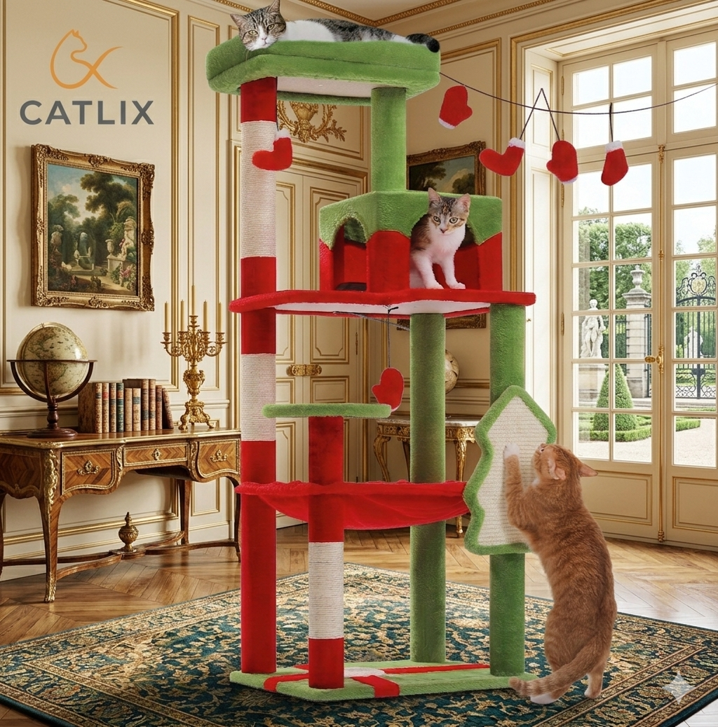 Arbre à Chat 143 cm — 5 Niveaux Grand Hamac 50x45 cm 4 Poteaux Sisal Condo — Arbre à Chat CATLYX