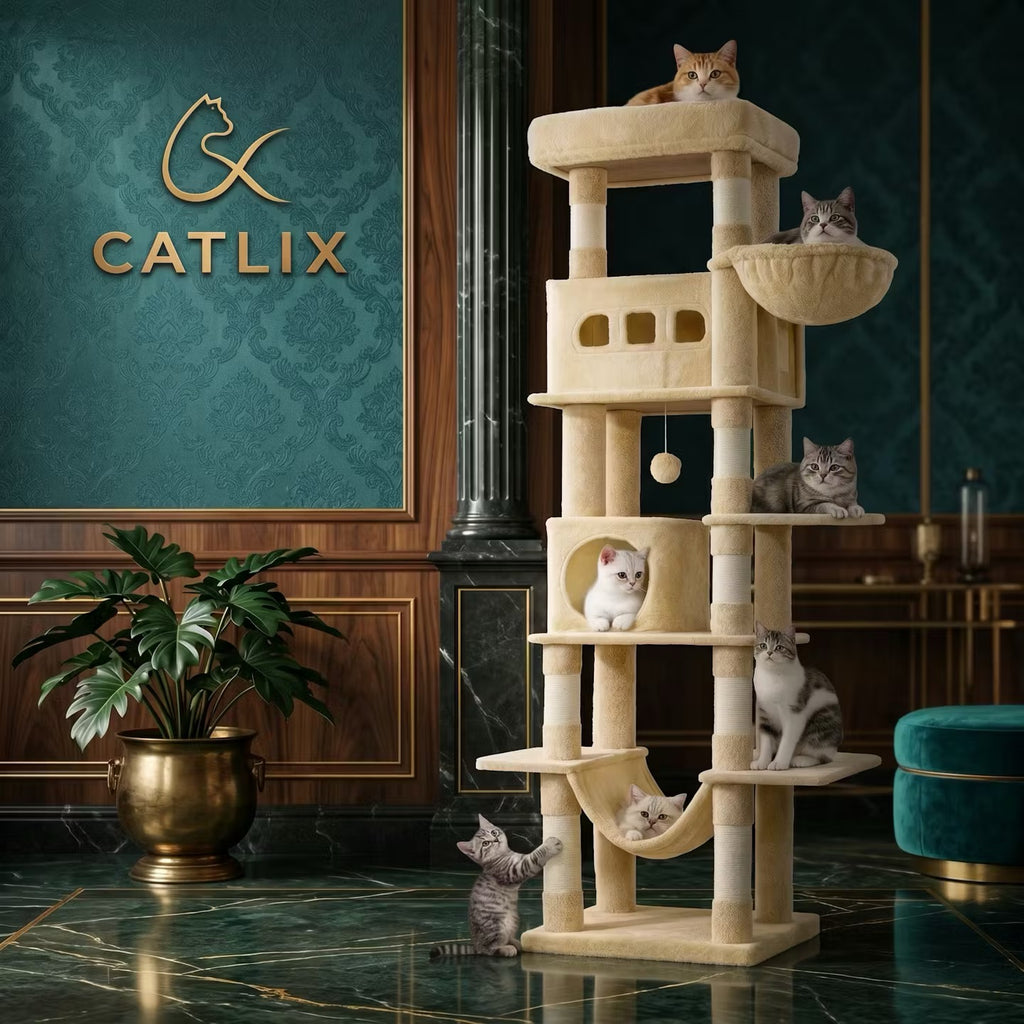 Arbre à Chat 170 cm — 6 Niveaux 8 Griffoirs Sisal Plateforme Lavable — Arbre à Chat CATLYX