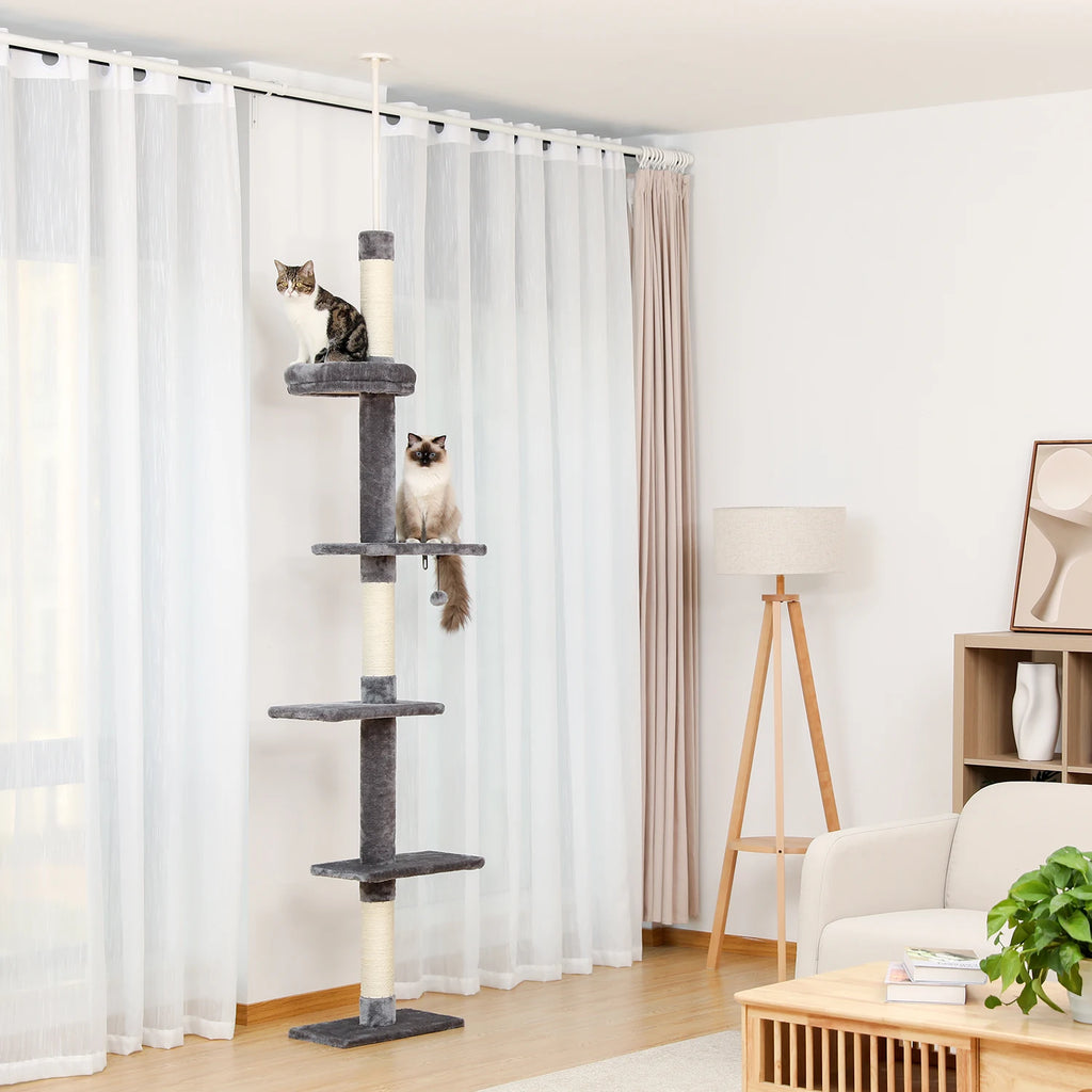 Arbre à Chat Sol au Plafond — Hauteur Réglable 228 à 273 cm 3 Plateformes Sisal — Arbre à Chat CATLYX