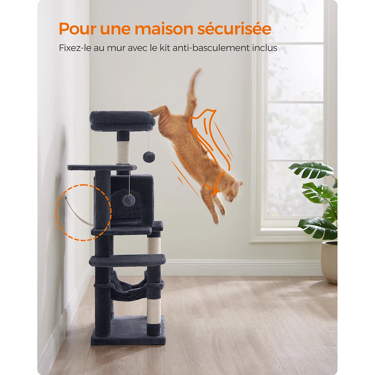 Arbre à Chat 112 cm — Tour Multi-Niveaux avec Griffoirs Sisal et 2 Perchoirs