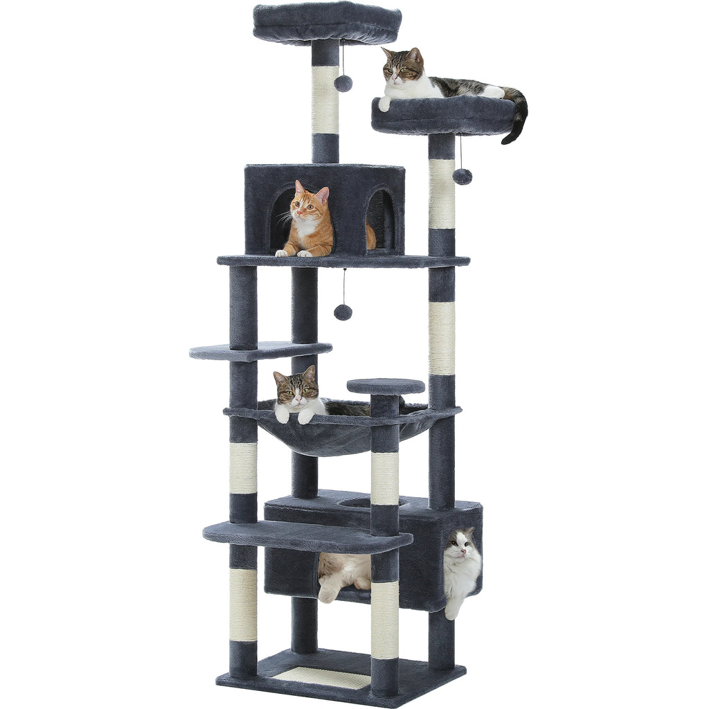 Arbre à Chat 184 cm — 8 Niveaux Condo XL 53x30x25 cm 7 Poteaux Sisal Griffoir Horizontal — Arbre à Chat CATLYX