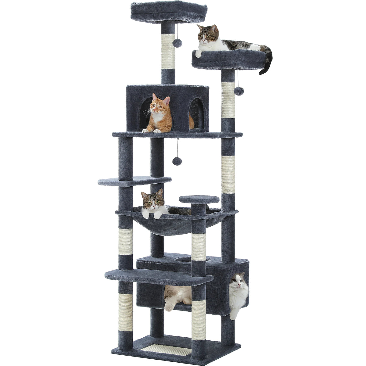 Arbre à Chat 184 cm — 8 Niveaux Condo XL 53x30x25 cm 7 Poteaux Sisal Griffoir Horizontal — Arbre à Chat CATLYX