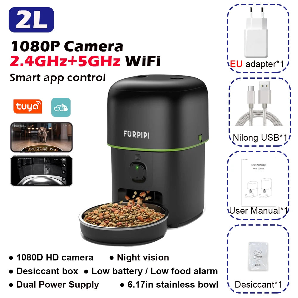 Distributeur de Croquettes Connecté 5G avec Caméra HD — WiFi Tuya