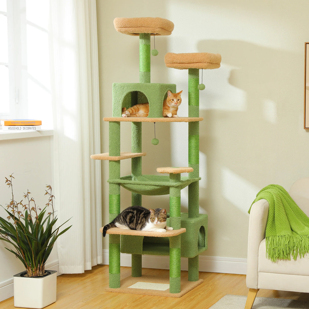 Arbre à Chat 184 cm — 8 Niveaux Condo XL 53x30x25 cm 7 Poteaux Sisal Griffoir Horizontal — Arbre à Chat CATLYX