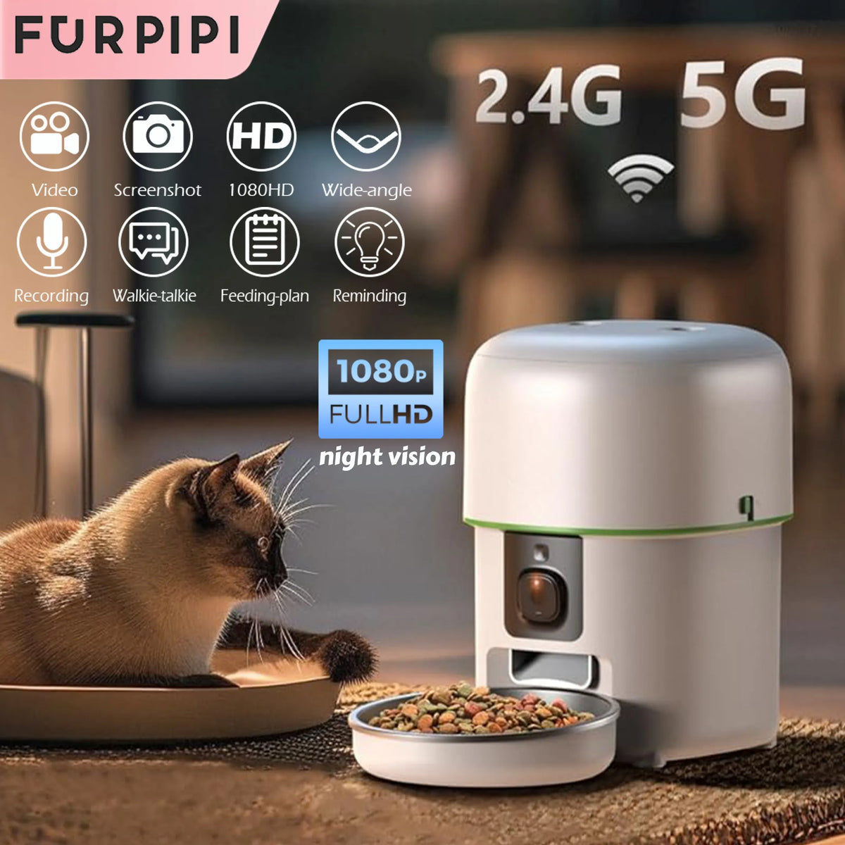 Distributeur de Croquettes Connecté 5G avec Caméra HD — WiFi Tuya