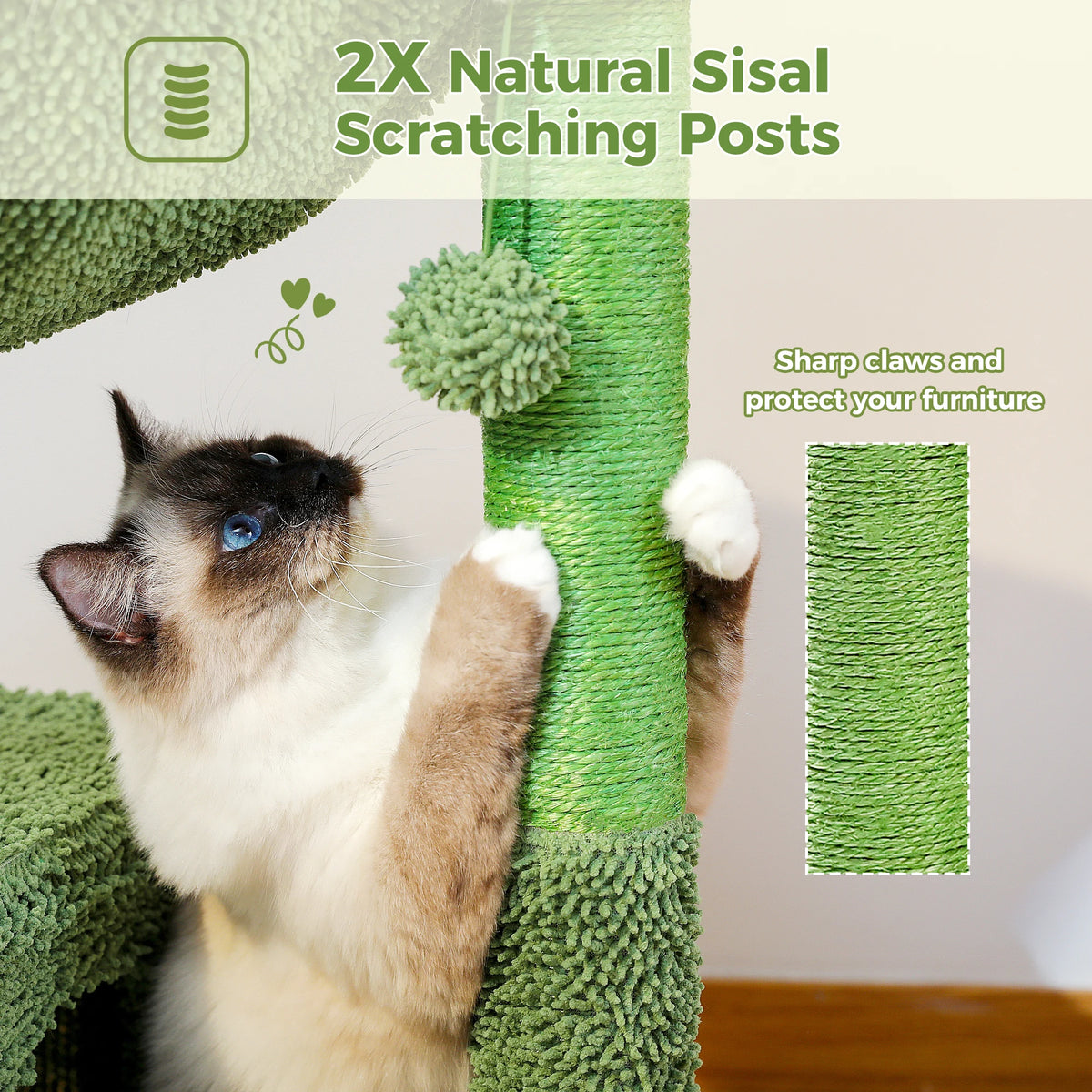Arbre à Chat Cactus 102 cm — Condo Hamac Métal Griffoir Sisal Vert — Arbre à Chat CATLYX