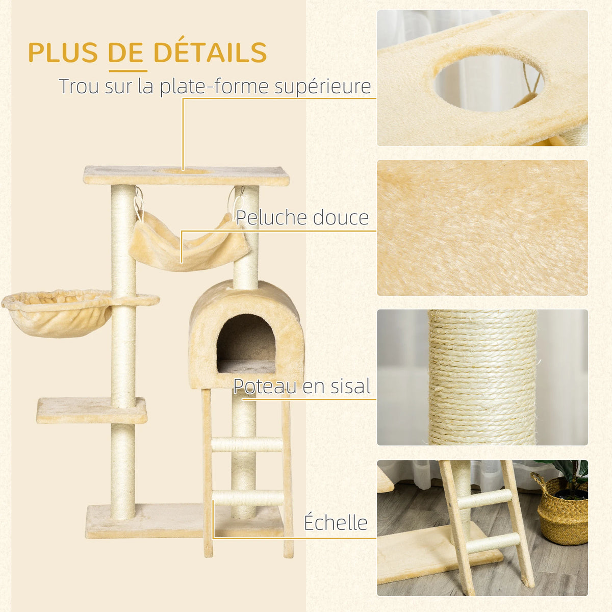 Arbre à Chat PawHut 98 cm — Hamac, Niche, Plateformes et Panier