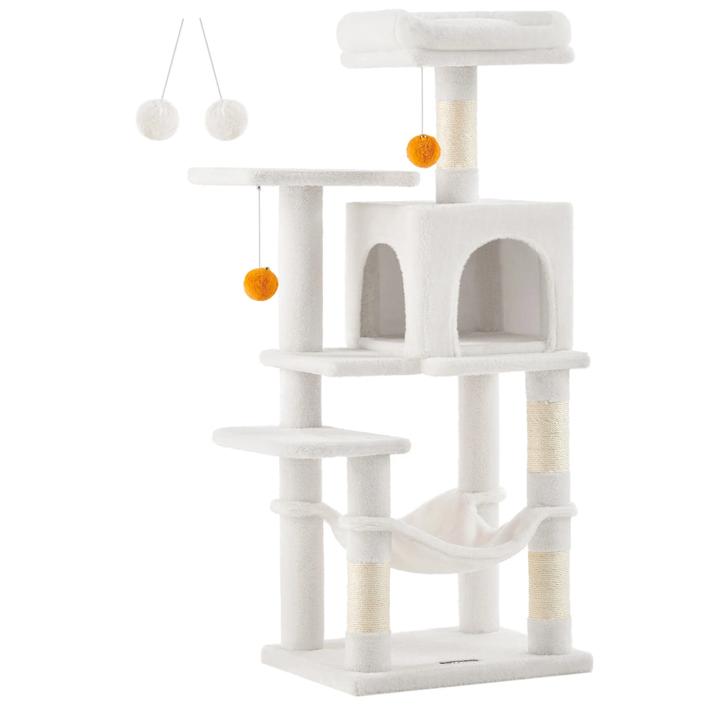 Arbre à Chat 112 cm — Tour Multi-Niveaux avec Griffoirs Sisal et 2 Perchoirs