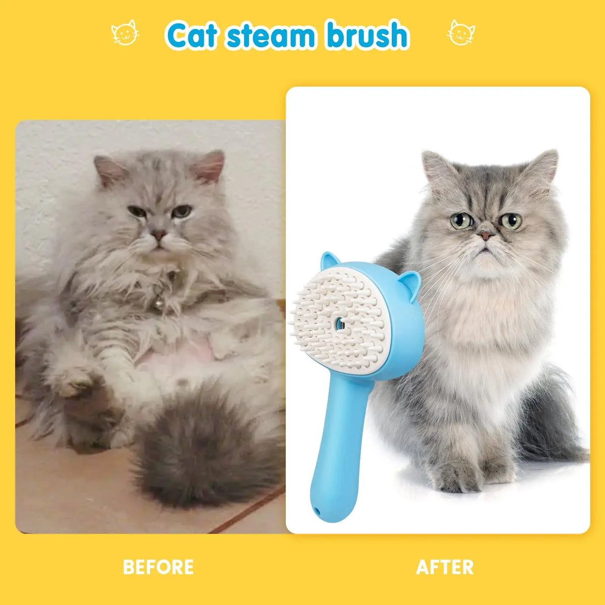 Brosse Vapeur 3-en-1 pour Chat — Soies Silicone Douces