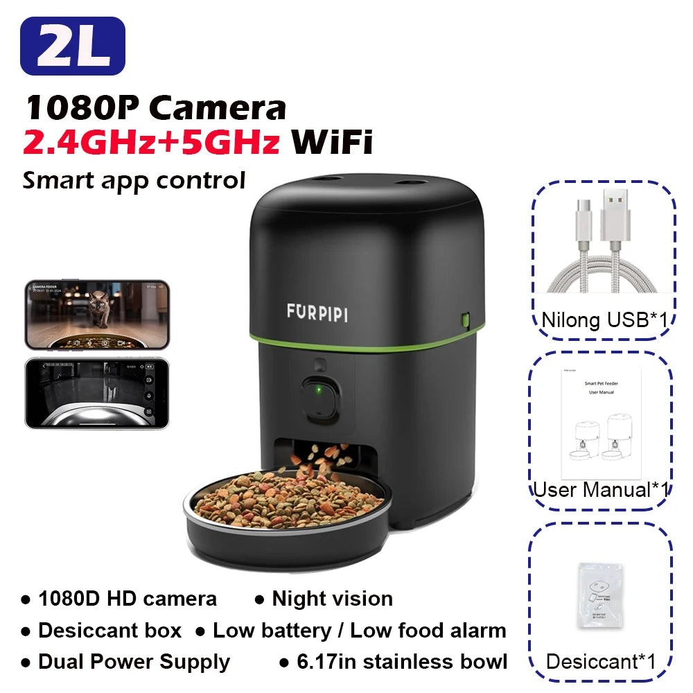 Distributeur de Croquettes Connecté 5G avec Caméra HD — WiFi Tuya