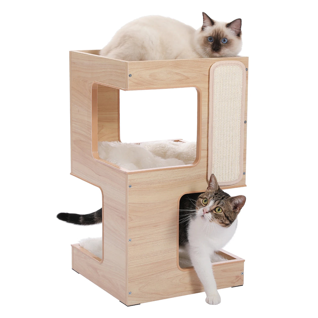 Maison Arbre à Chat en Bois Moderne — Plateforme et Griffoir