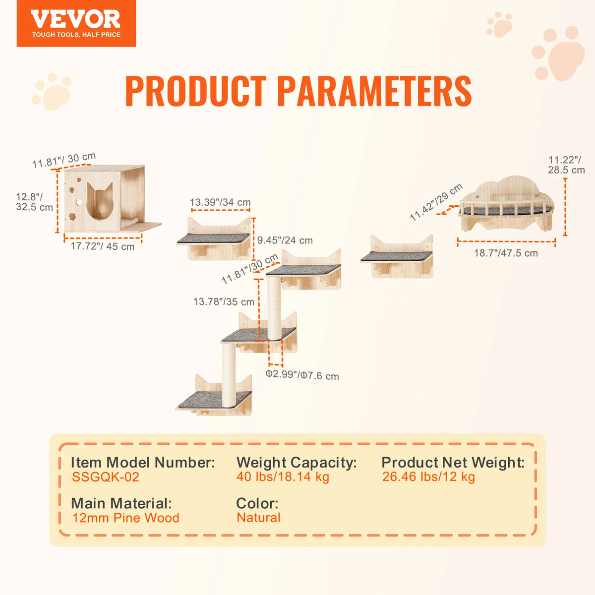 Étagères Murales pour Chat — Kit Complet Bois Pin 12 mm Charge 18 kg Hamac — Arbre à Chat CATLYX