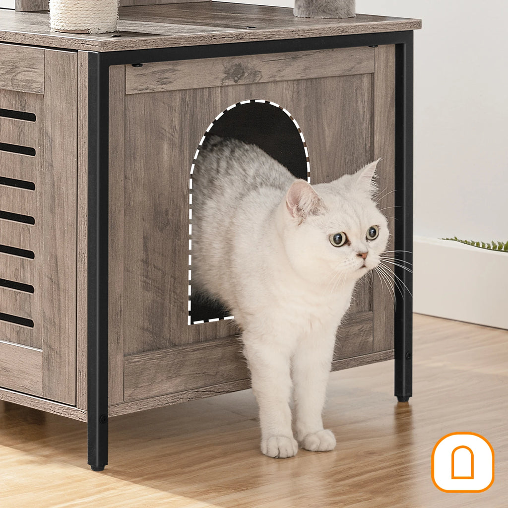 Arbre à Chat 132 cm — Bac à Litière Intégré Hamac Griffoir Sisal Charge 15 kg — Arbre à Chat CATLYX