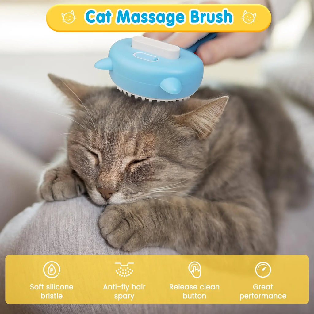 Brosse Vapeur 3-en-1 pour Chat — Soies Silicone Douces