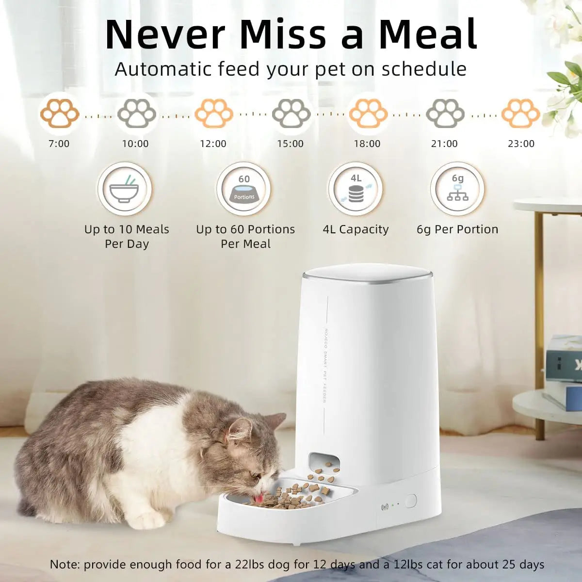 Distributeur de Croquettes ROJECO WiFi 4 L — Contrôle à Distance