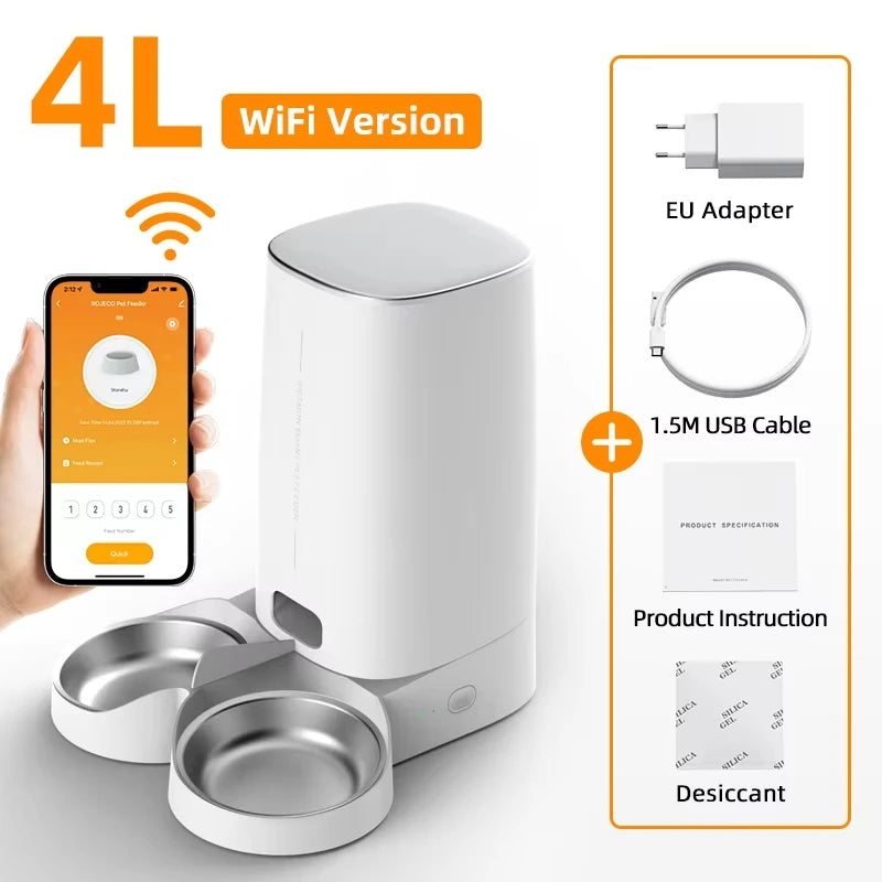 Distributeur de Croquettes ROJECO WiFi 4 L — Contrôle à Distance