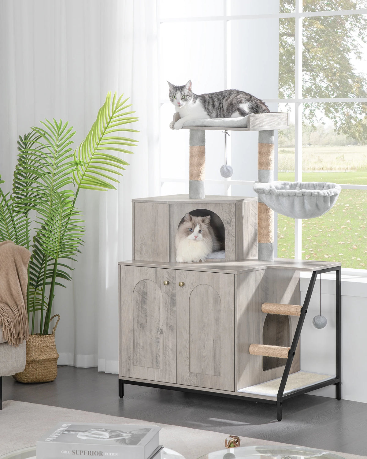 Arbre à Chat Meuble Litière 4-en-1 — Grande Plateforme