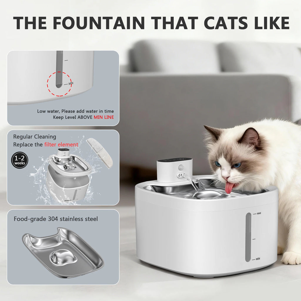Fontaine à Eau Sans Fil 3,5 L — Batterie 4000 mAh et Capteur de Mouvement