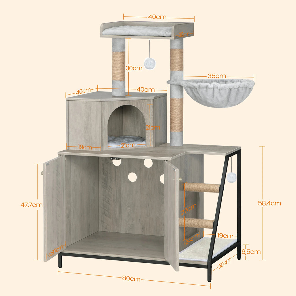 Arbre à Chat Meuble Litière 4-en-1 — Grande Plateforme