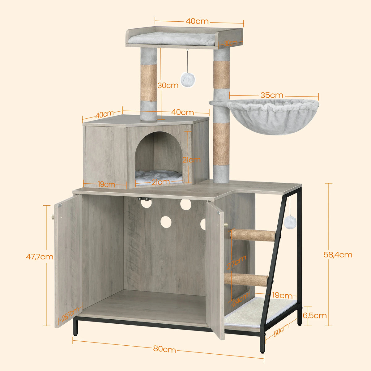 Arbre à Chat Meuble Litière 4-en-1 — Grande Plateforme