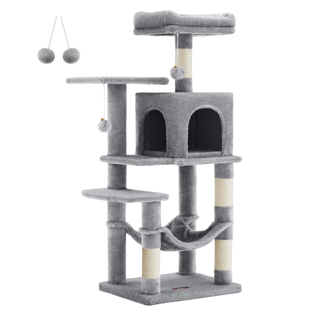 Arbre à Chat 112 cm — Tour Multi-Niveaux avec Griffoirs Sisal et 2 Perchoirs