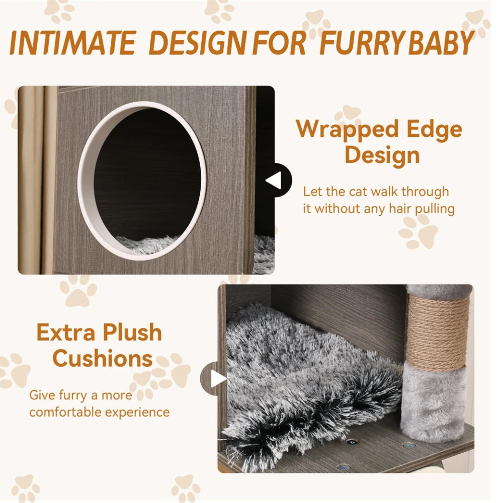 Arbre à Chat 170 cm avec Meuble Litière Intégré — Griffoir Sisal