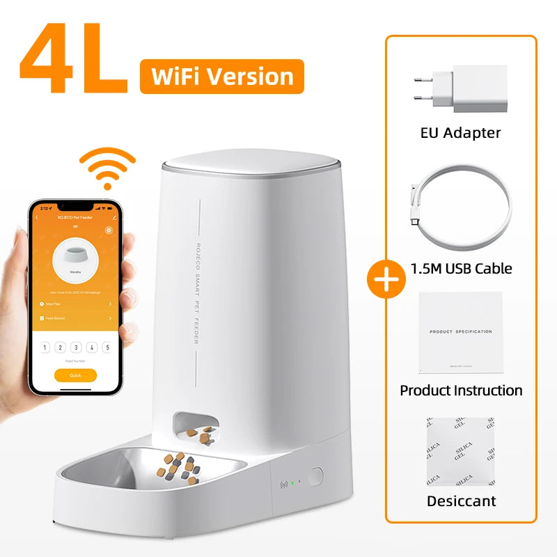 Distributeur de Croquettes ROJECO WiFi 4 L — Contrôle à Distance