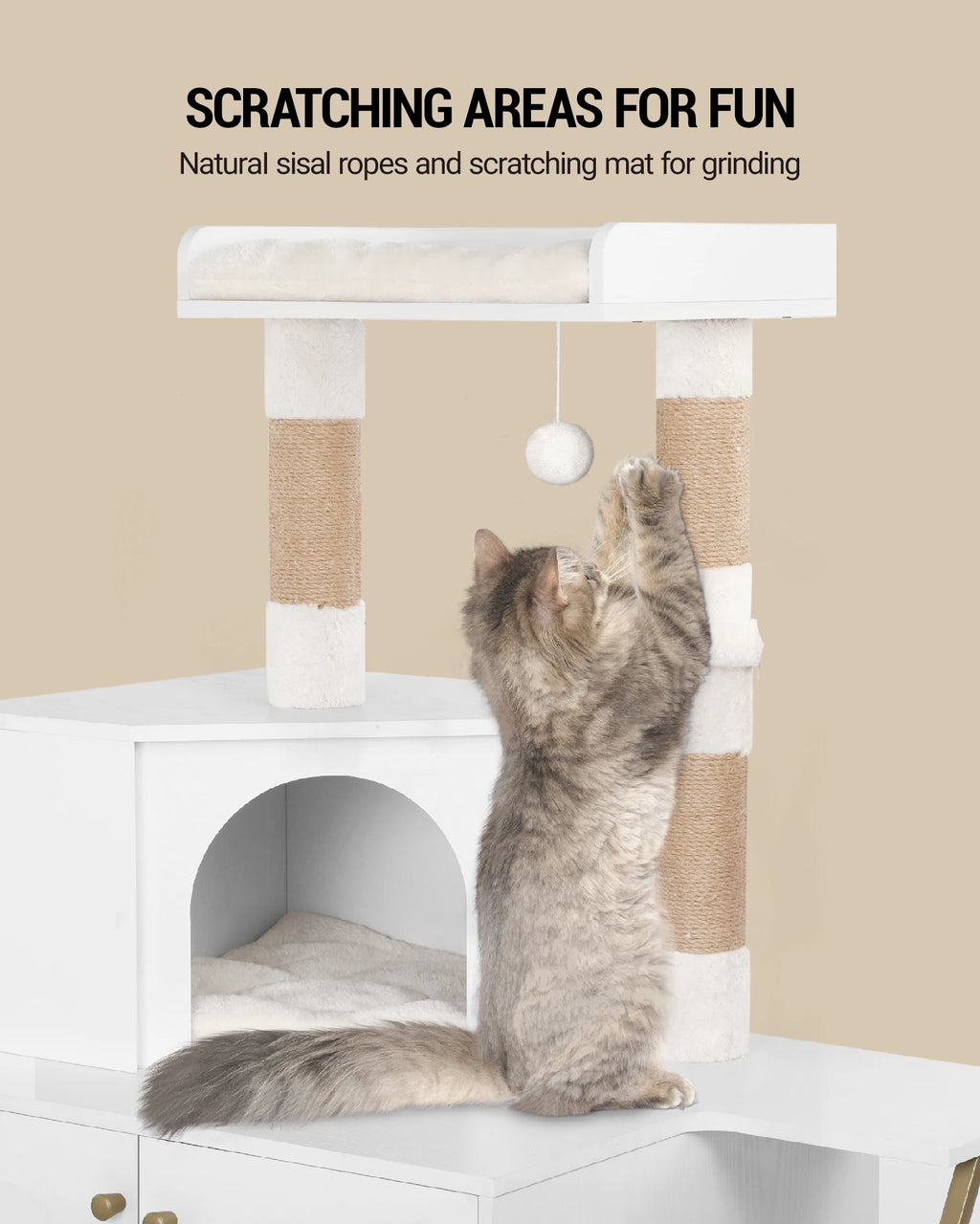 Arbre à Chat Meuble Litière 4-en-1 — Grande Plateforme