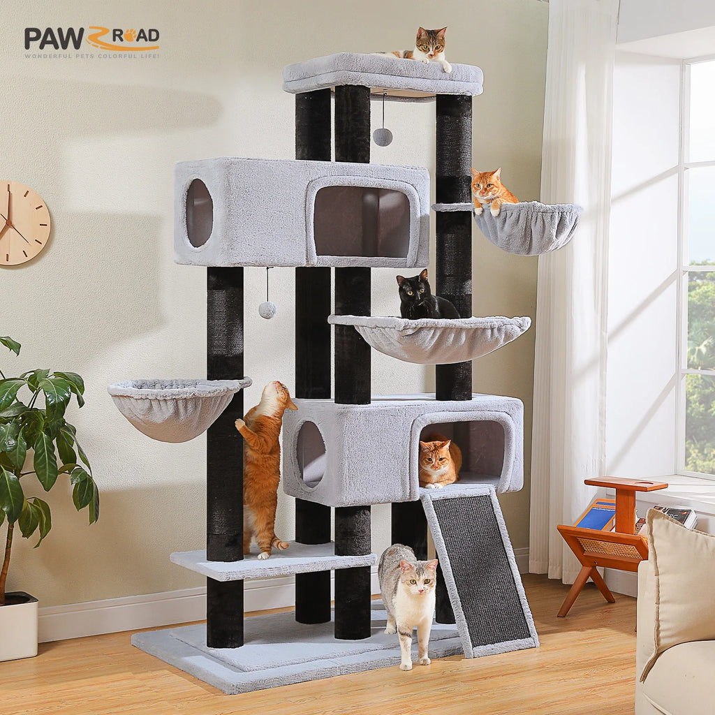 Arbre à Chat XXL Multi-Niveaux — Deux Condos et Grand Hamac