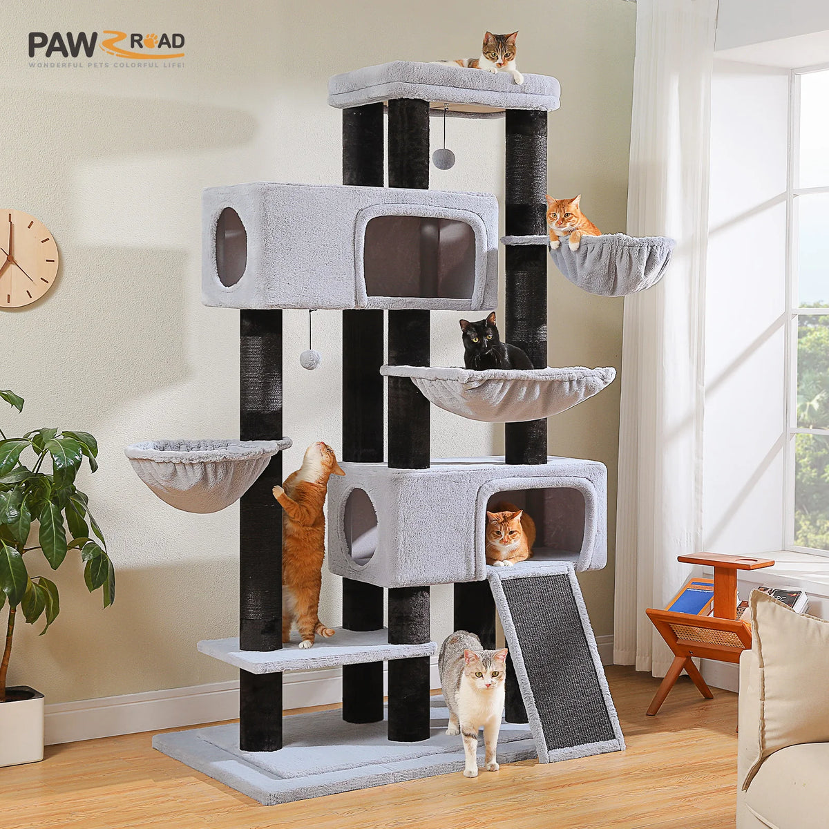 Arbre à Chat XXL Multi-Niveaux — Deux Condos et Grand Hamac