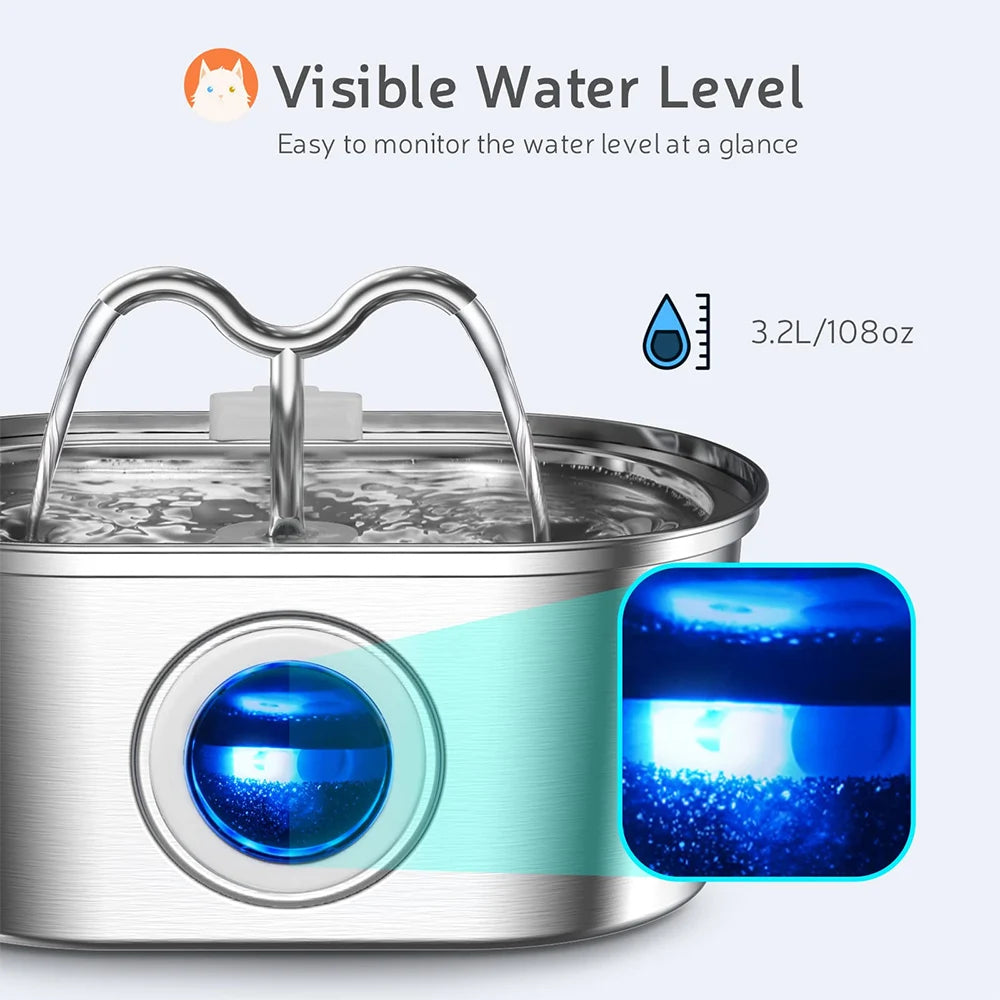 Fontaine à Eau en Inox 3,2 L avec Pompe Silencieuse et LED