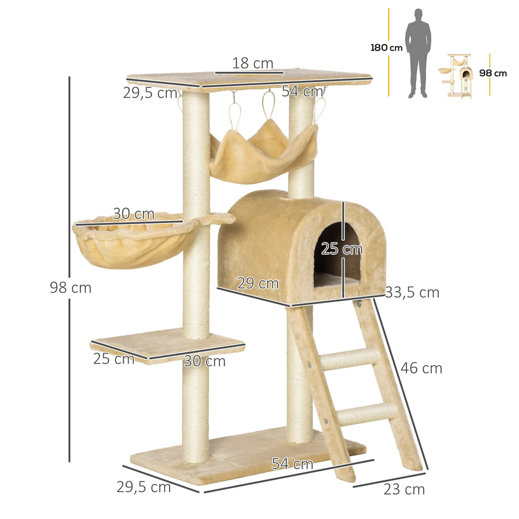 Arbre à Chat PawHut 98 cm — Hamac, Niche, Plateformes et Panier