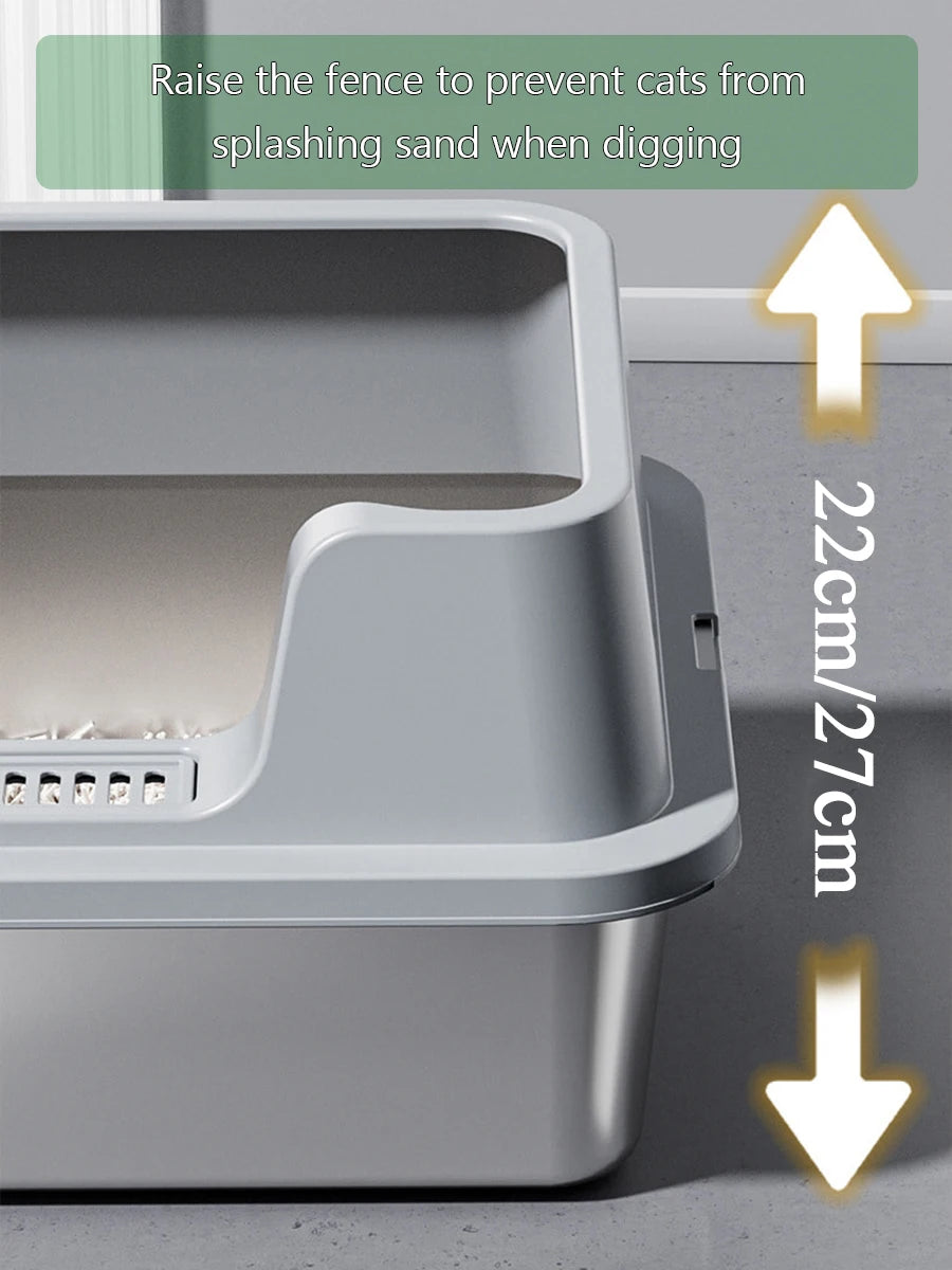 Bac à Litière en Inox Grande Taille avec Couvercle — Anti-Odeur