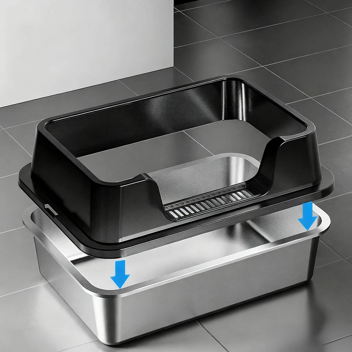 Bac à Litière en Inox Grande Taille avec Couvercle — Anti-Odeur