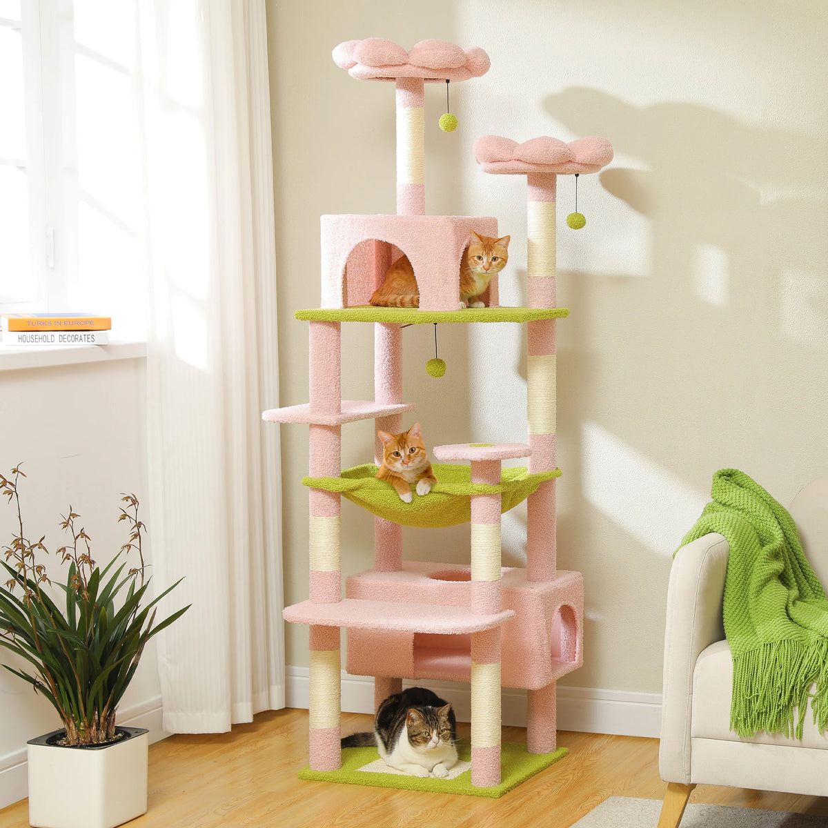 Arbre à Chat 184 cm — 8 Niveaux Condo XL 53x30x25 cm 7 Poteaux Sisal Griffoir Horizontal — Arbre à Chat CATLYX