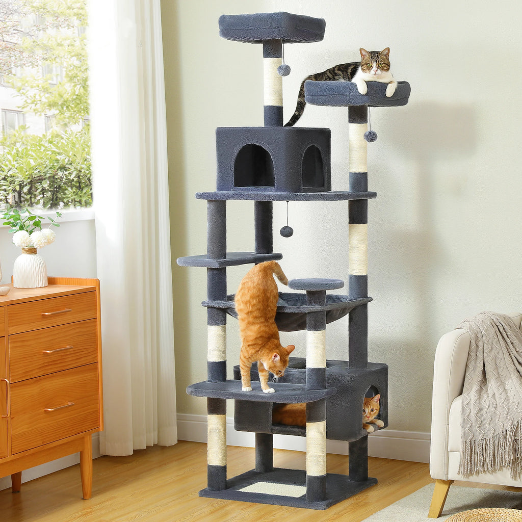 Arbre à Chat 184 cm — 8 Niveaux Condo XL 53x30x25 cm 7 Poteaux Sisal Griffoir Horizontal — Arbre à Chat CATLYX