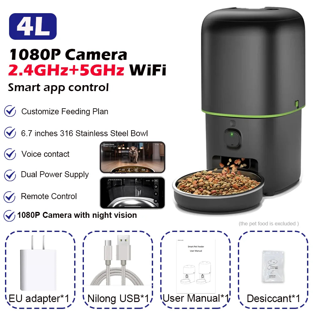 Distributeur de Croquettes Connecté avec Caméra 1080P — WiFi Tuya