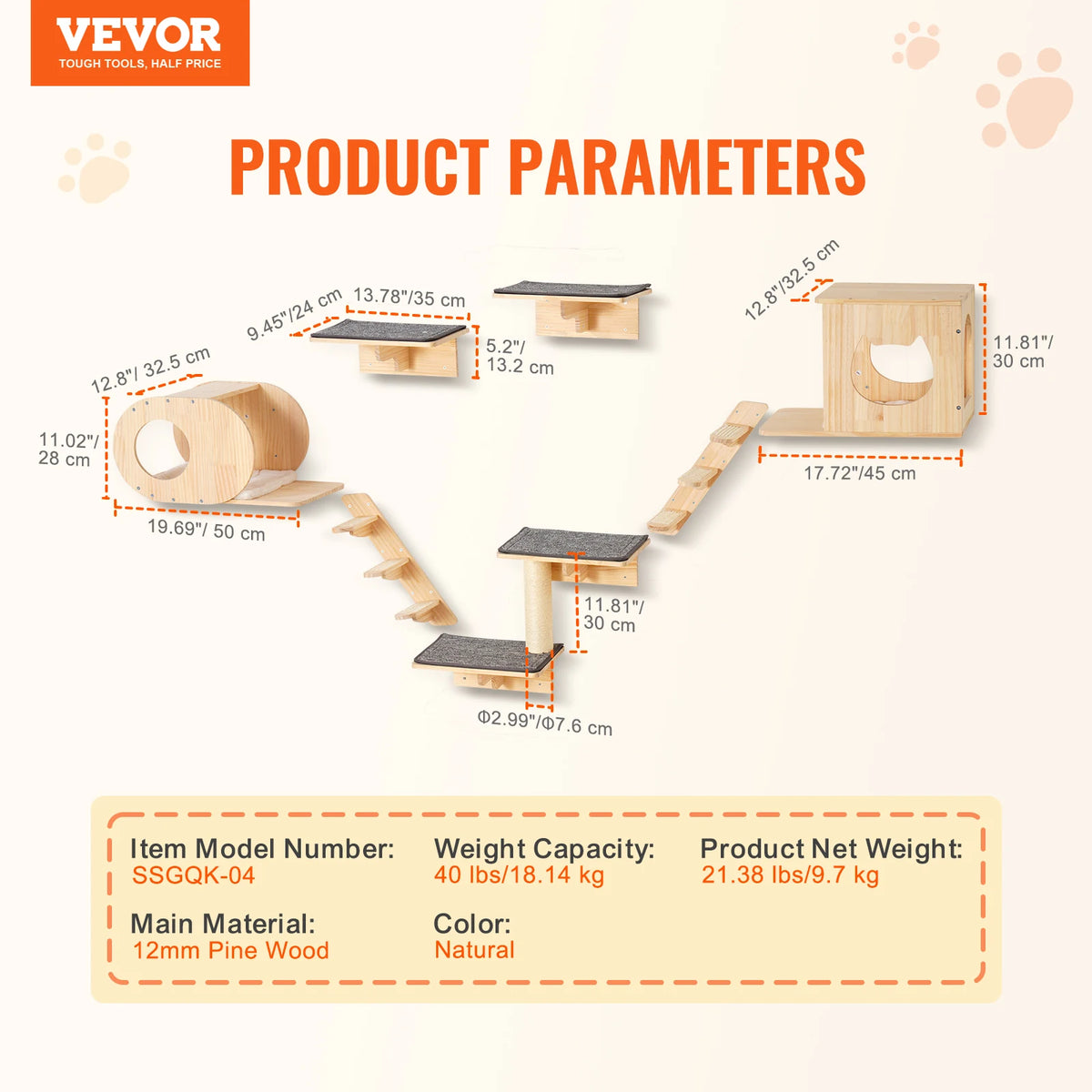 Étagères Murales pour Chat — Kit Complet Bois Pin 12 mm Charge 18 kg Hamac — Arbre à Chat CATLYX