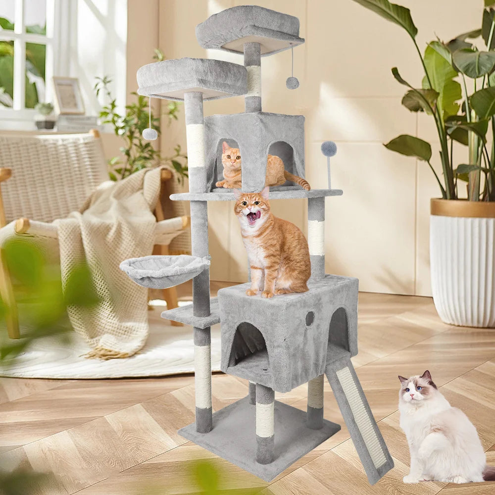 Arbre à Chat Multi-Niveaux — Condo Griffoir Sisal Hamac Perchoir Amovible Pompons — Arbre à Chat CATLYX