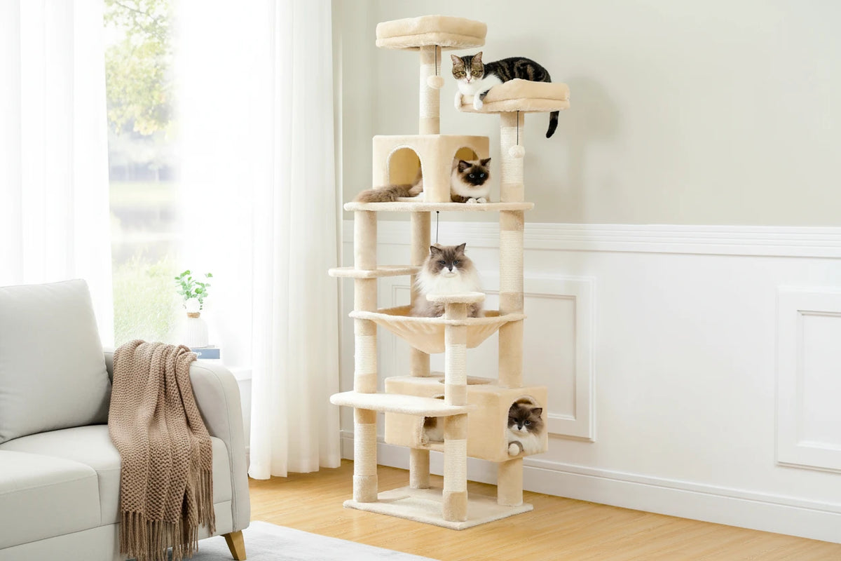 Arbre à Chat 184 cm — 8 Niveaux Condo XL 53x30x25 cm 7 Poteaux Sisal Griffoir Horizontal — Arbre à Chat CATLYX