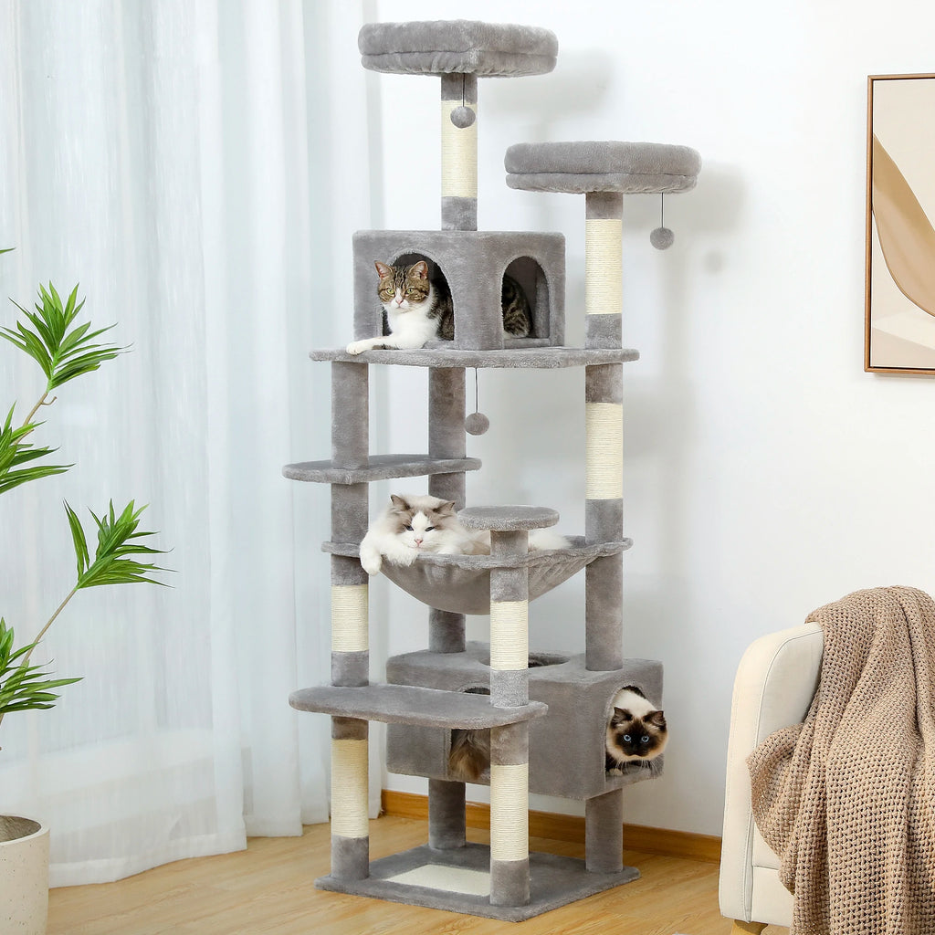 Arbre à Chat 184 cm — 8 Niveaux Condo XL 53x30x25 cm 7 Poteaux Sisal Griffoir Horizontal — Arbre à Chat CATLYX