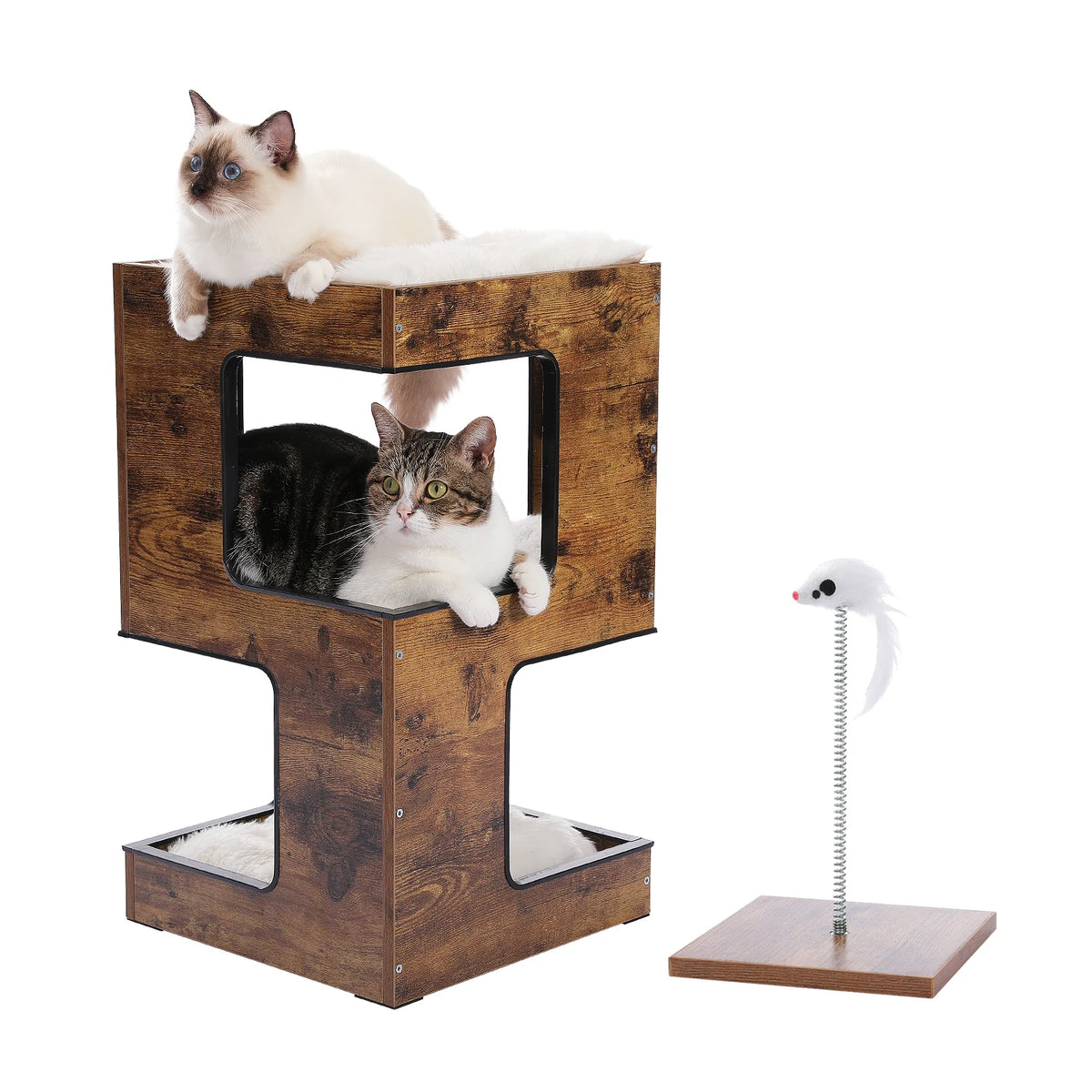 Maison Arbre à Chat en Bois Moderne — Plateforme et Griffoir