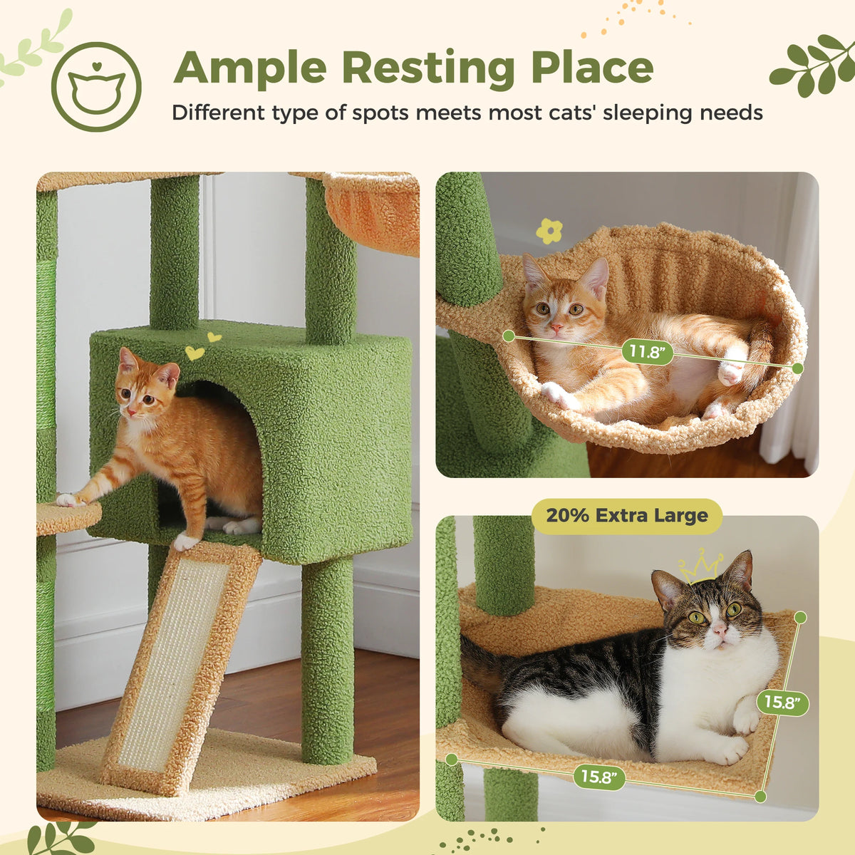 Arbre à Chat Cactus Sol au Plafond — Hauteur Réglable 230 à 252 cm Hamac Sisal — Arbre à Chat CATLYX