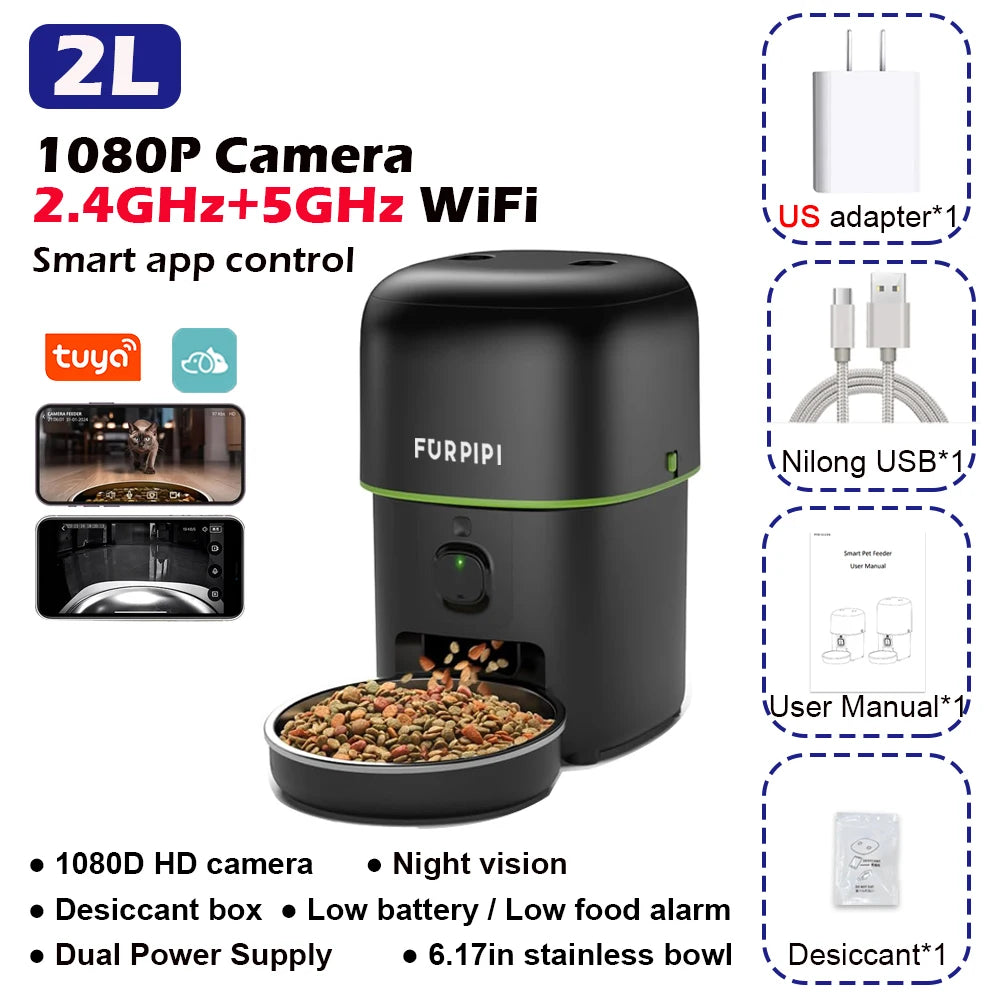 Distributeur de Croquettes Connecté 5G avec Caméra HD — WiFi Tuya