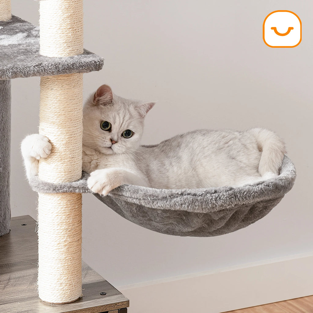 Arbre à Chat 132 cm — Bac à Litière Intégré Hamac Griffoir Sisal Charge 15 kg — Arbre à Chat CATLYX