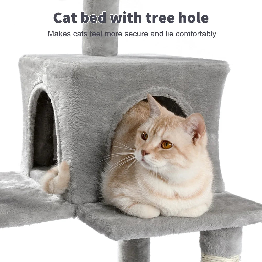 Arbre à Chat Multi-Niveaux — Condo Griffoir Sisal Hamac Perchoir Amovible Pompons — Arbre à Chat CATLYX