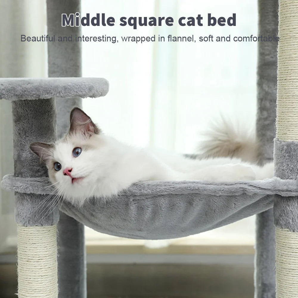 Arbre à Chat Multi-Niveaux — Condo Griffoir Sisal Hamac Perchoir Amovible Pompons — Arbre à Chat CATLYX